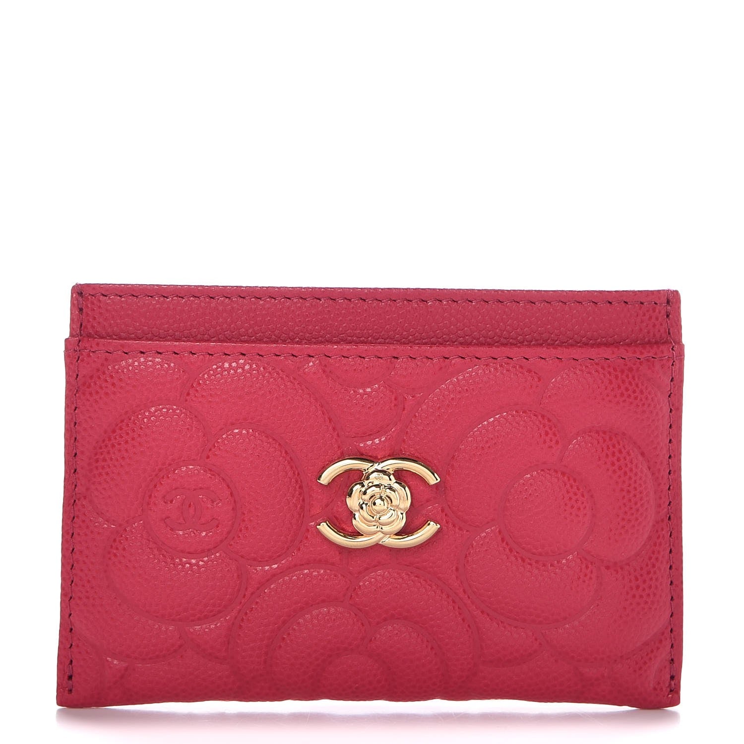 Chanel Caviar Camellia Embossed Card Holder Fuchsia 1 of 8
