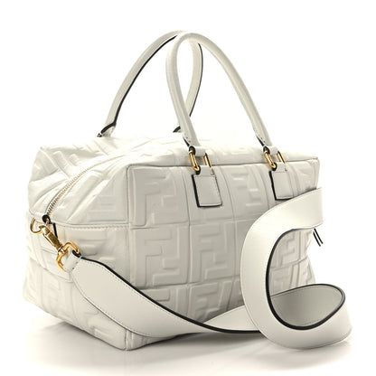 Fendi Nappa FF 1974 Embossed Small Boston White 3 of 11