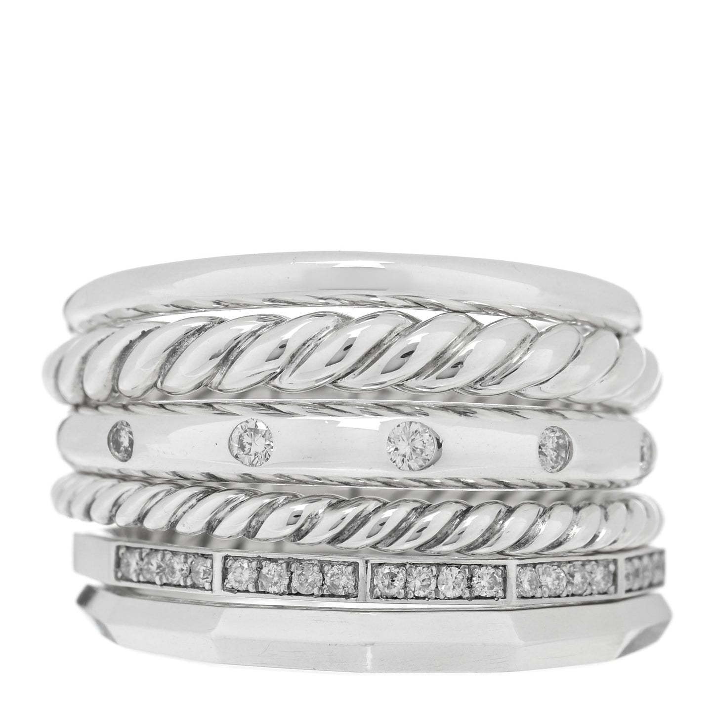 Sterling Silver Diamond 16mm Stax Wide Stacked Ring 59 8.75