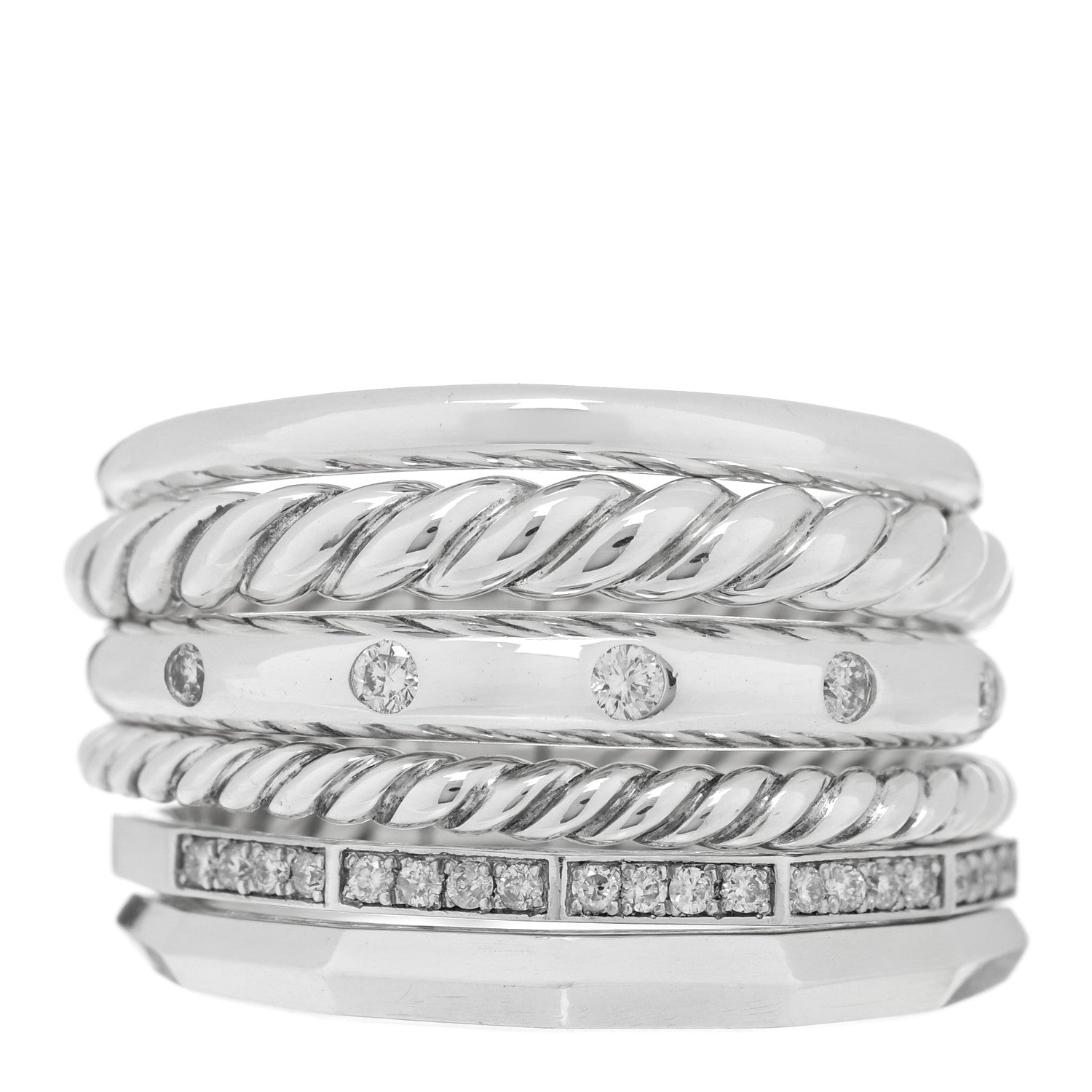 David Yurman Sterling Silver Diamond 16mm Stax Wide Stacked Ring 59 8.75 1 of 4
