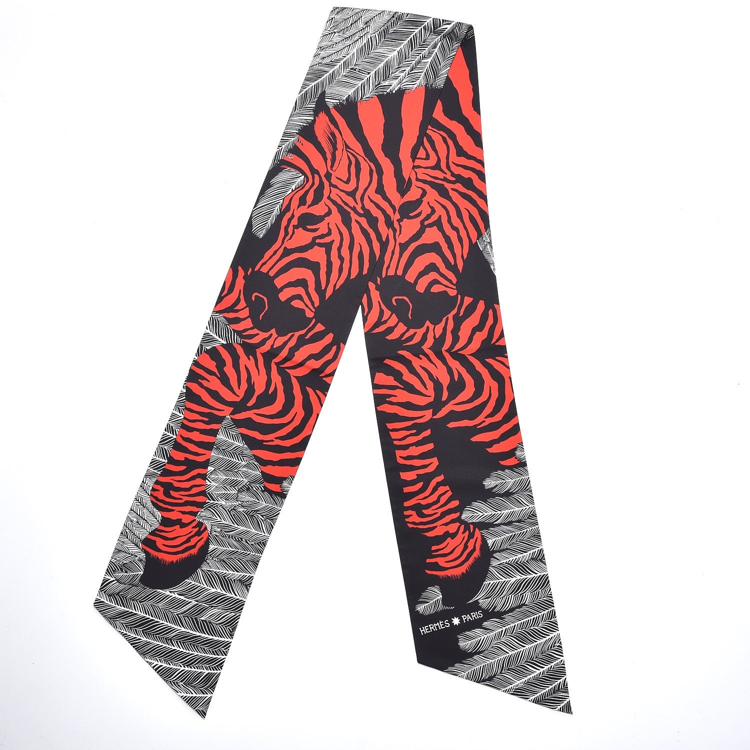 Hermes Silk Zebra Pegasus Maxi Twilly Noir Rouge Blanc 3 of 6