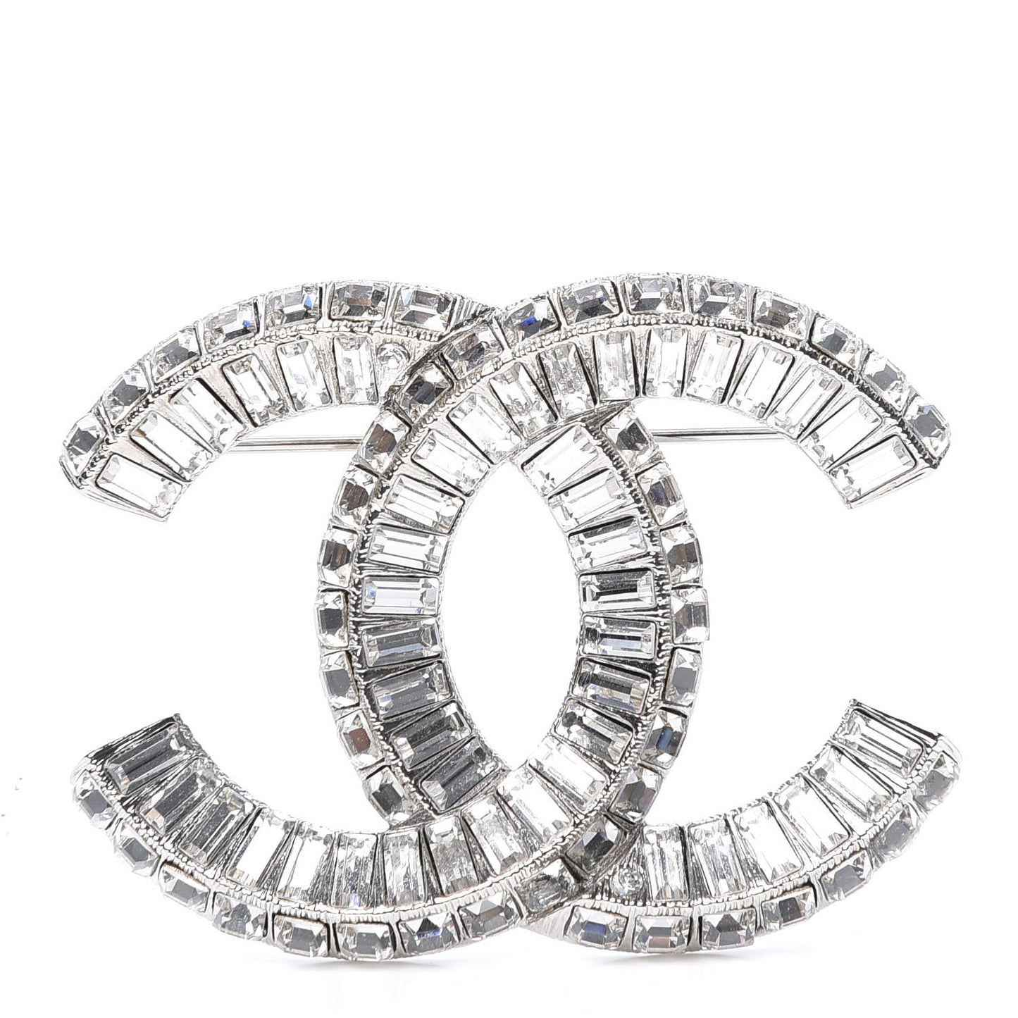 Baguette Crystal CC Brooch Silver