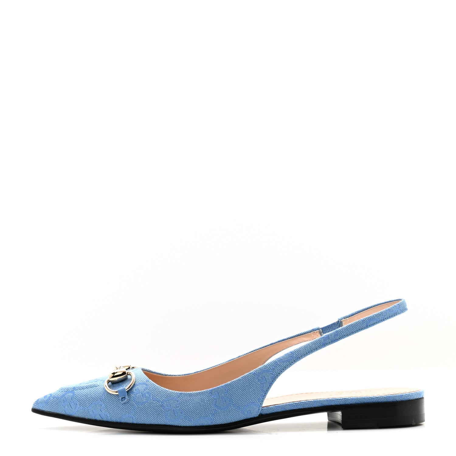 Gucci Canvas GG Monogram Horsebit Womens Slingback Ballet Flat 38 Light Blue 1 of 10