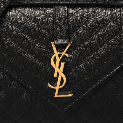 Saint Laurent Grain De Poudre Textured Mixed Matelasse Triquilt Medium Monogram Satchel Black 7 of 10