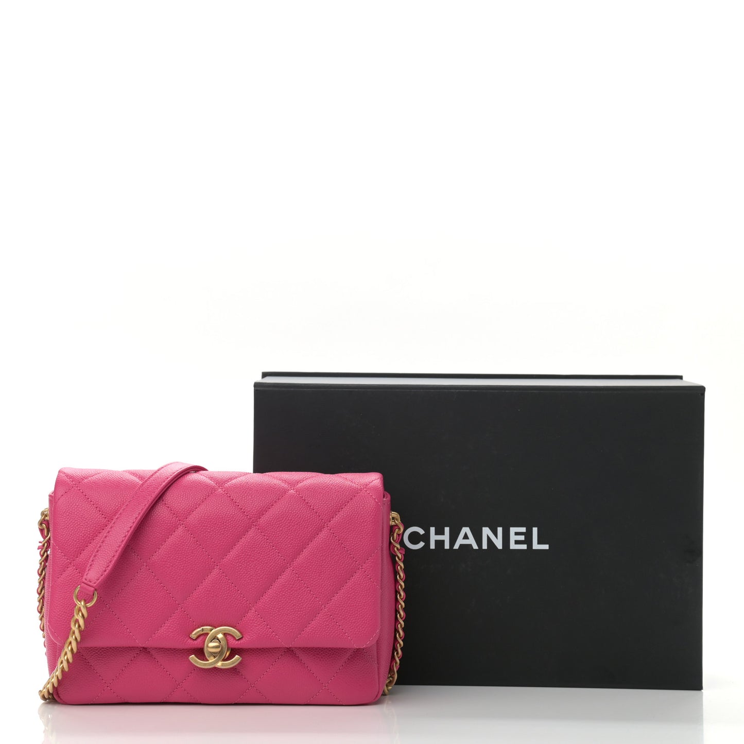 Shiny Caviar Quilted Small Chain Melody Flap Dark Pink