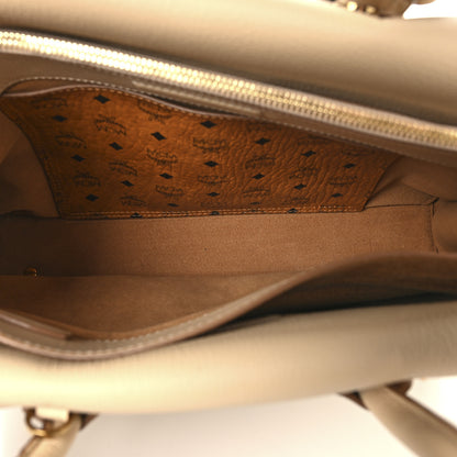MCM Grained Calfskin Studded Medium Milla Tote Beige 5 of 14