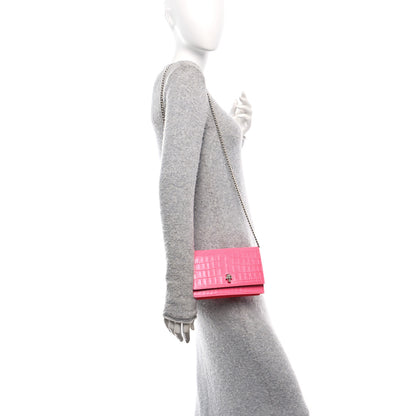 Alexander McQueen Calfskin Crocodile Embossed Skull Mini Crossbody Bag Neon Pink 2 of 10
