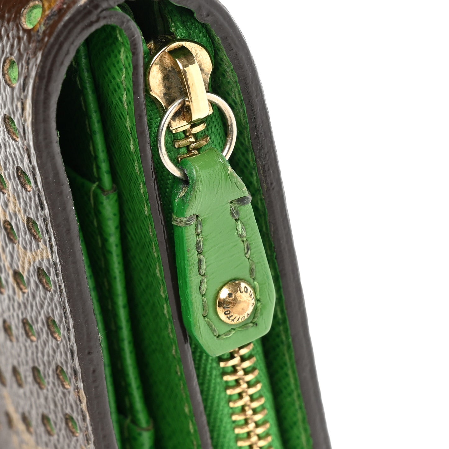 Monogram Perforated Compact Zipped Wallet Green