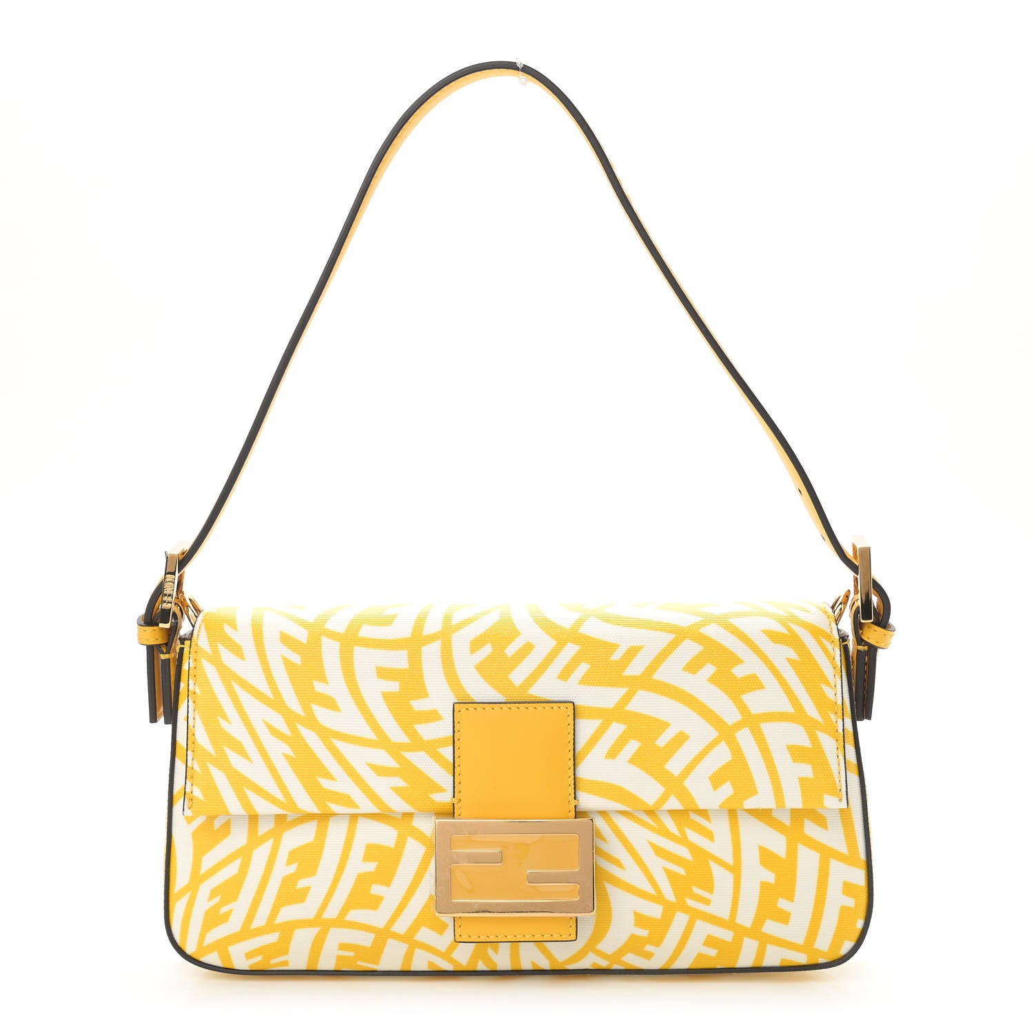 Fendi X SARAH COLEMAN Glazed Canvas Vitello King FF Vertigo Baguette 1997 Mimosa White 1 of 10