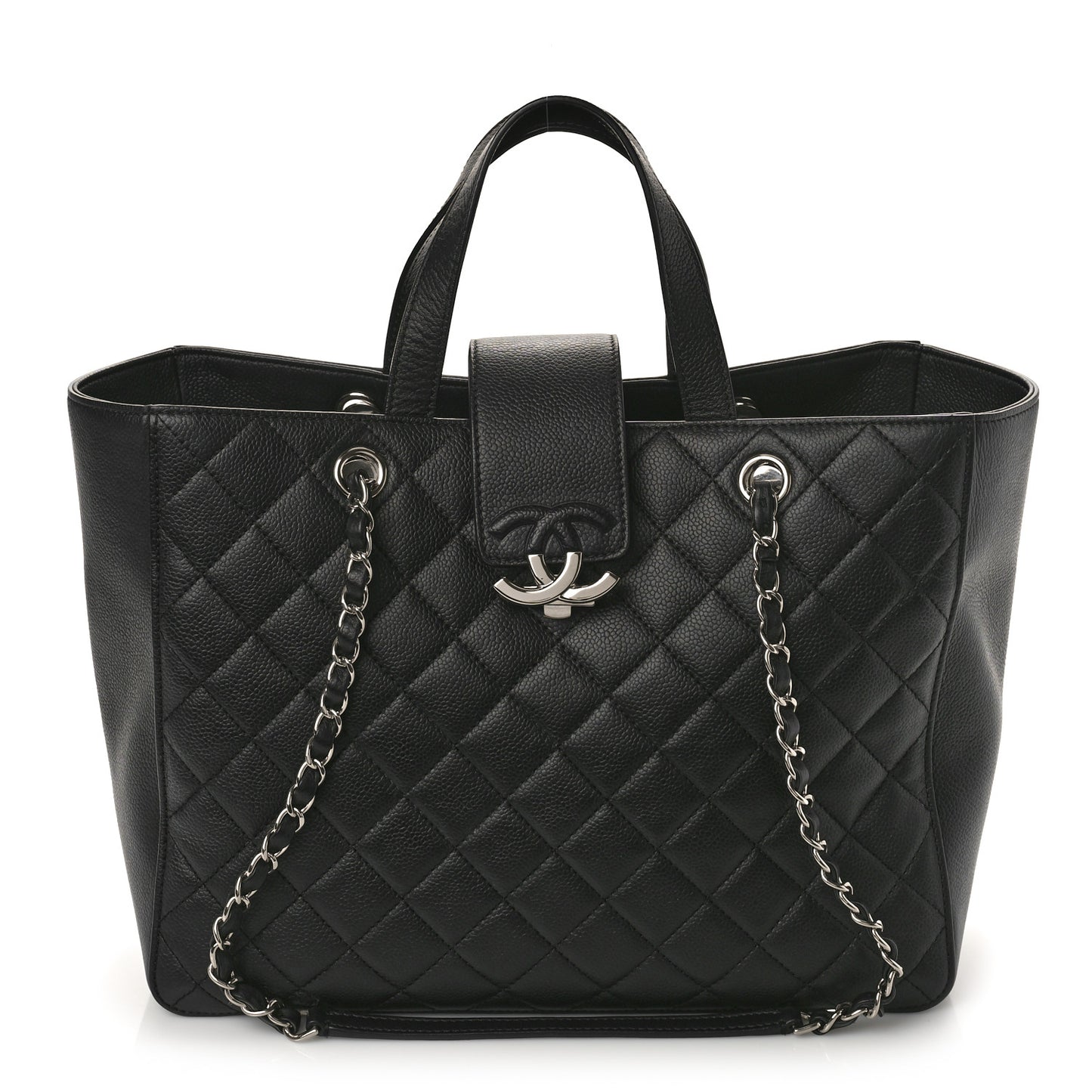 Caviar Quilted Large CC Box Shopping Tote Black