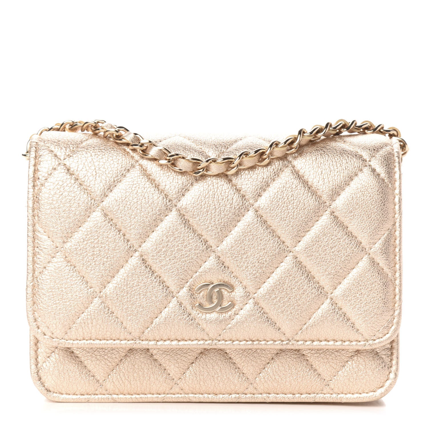 Chanel Metallic Lambskin Quilted Mini Wallet On Chain WOC Gold 1 of 11