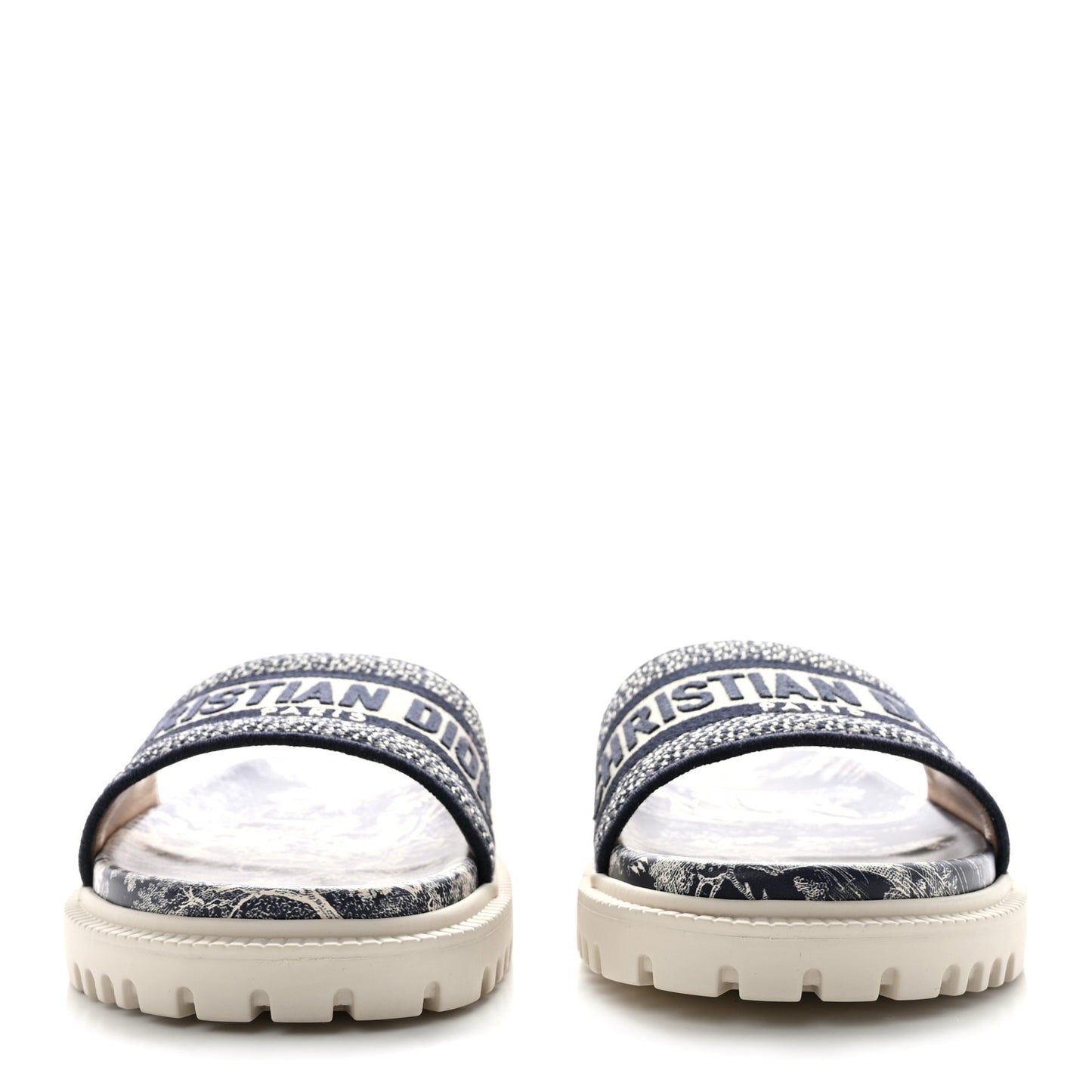 Canvas Toile de Jouy Embroidered Dway 10mm Slide Sandals 38.5 Deep Blue