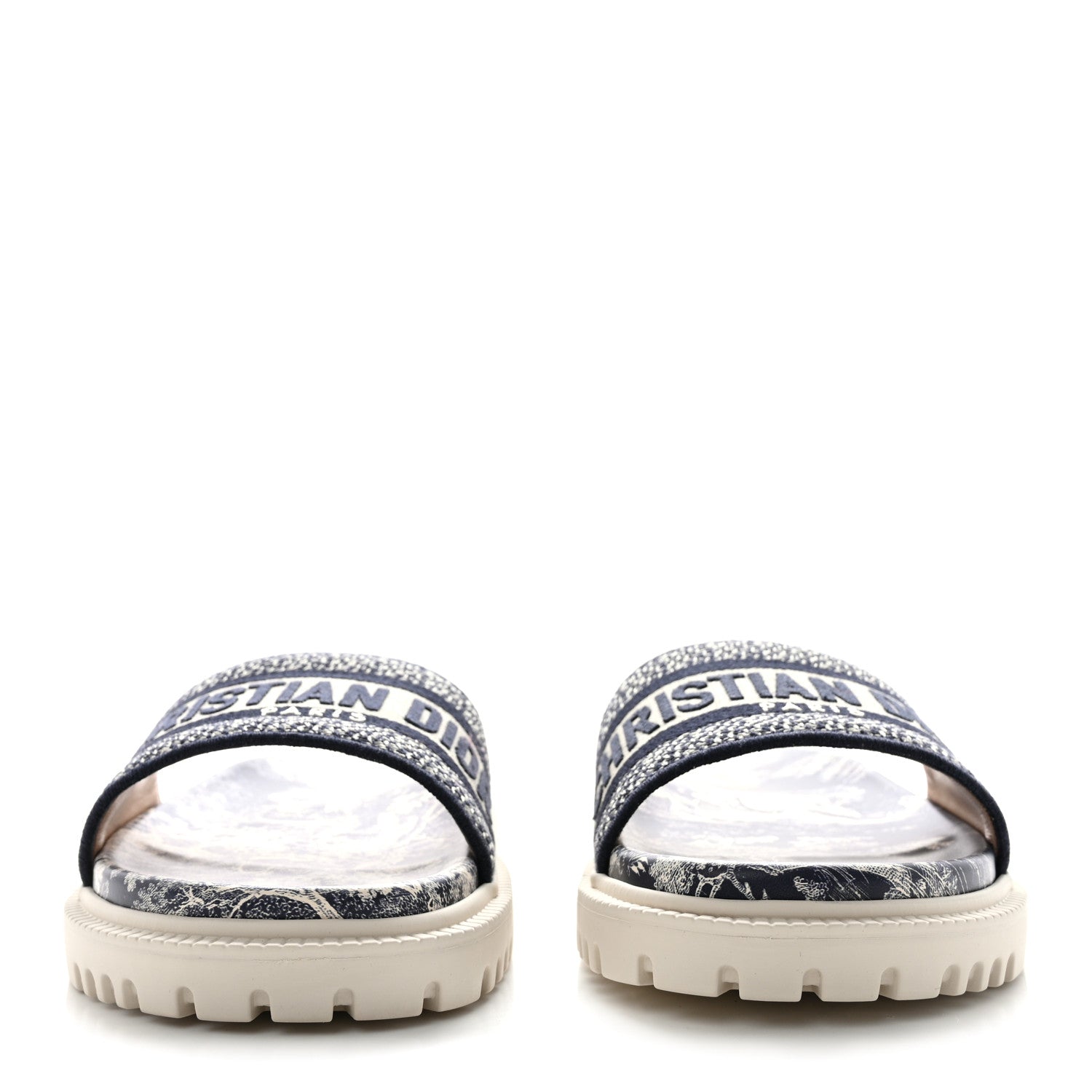 Christian Dior Canvas Toile de Jouy Embroidered Dway 10mm Slide Sandals 38.5 Deep Blue 2 of 9
