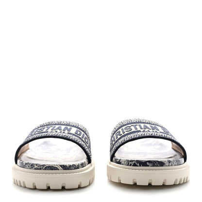 Christian Dior Canvas Toile de Jouy Embroidered Dway 10mm Slide Sandals 38.5 Deep Blue 2 of 9