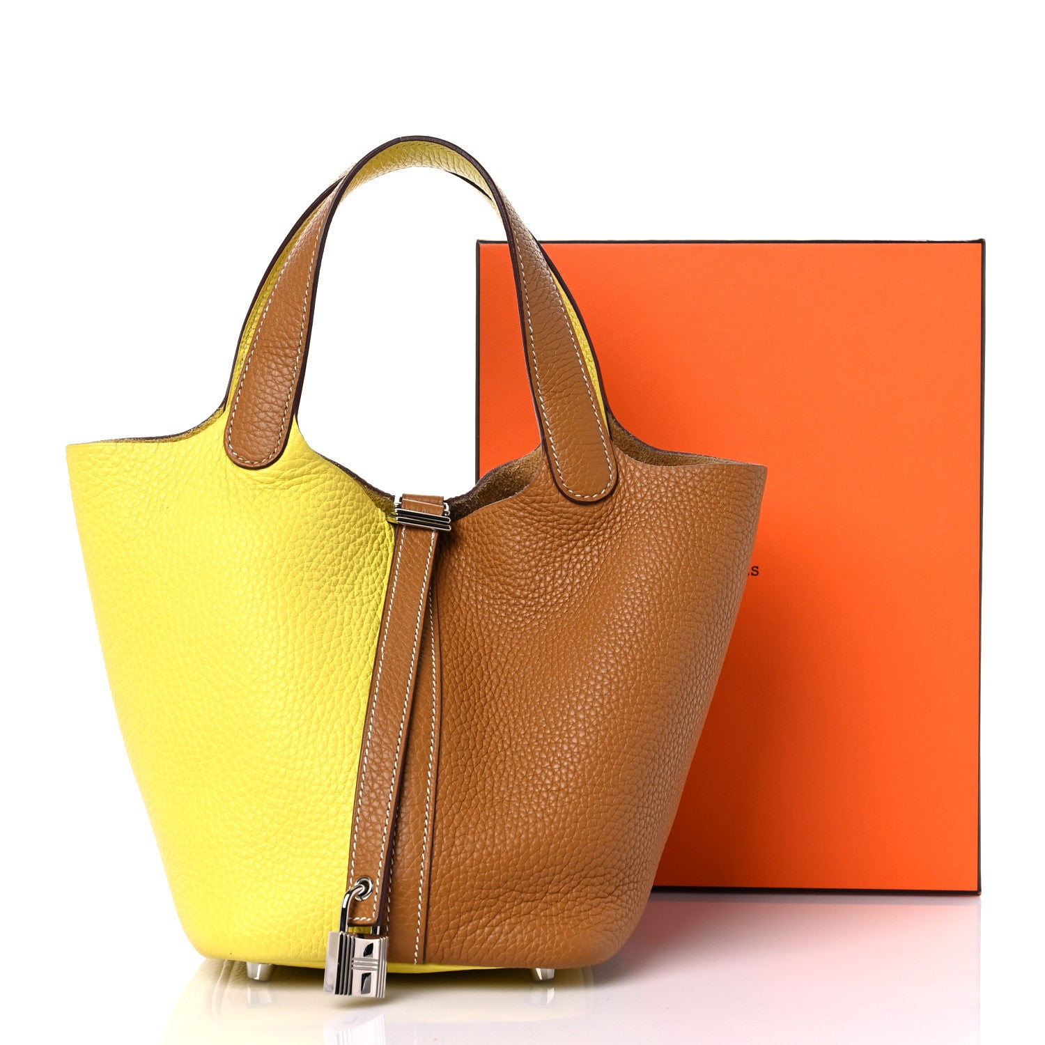 Hermes Taurillon Clemence Casaque Picotin Lock 18 PM Lime Sesame 13 of 13