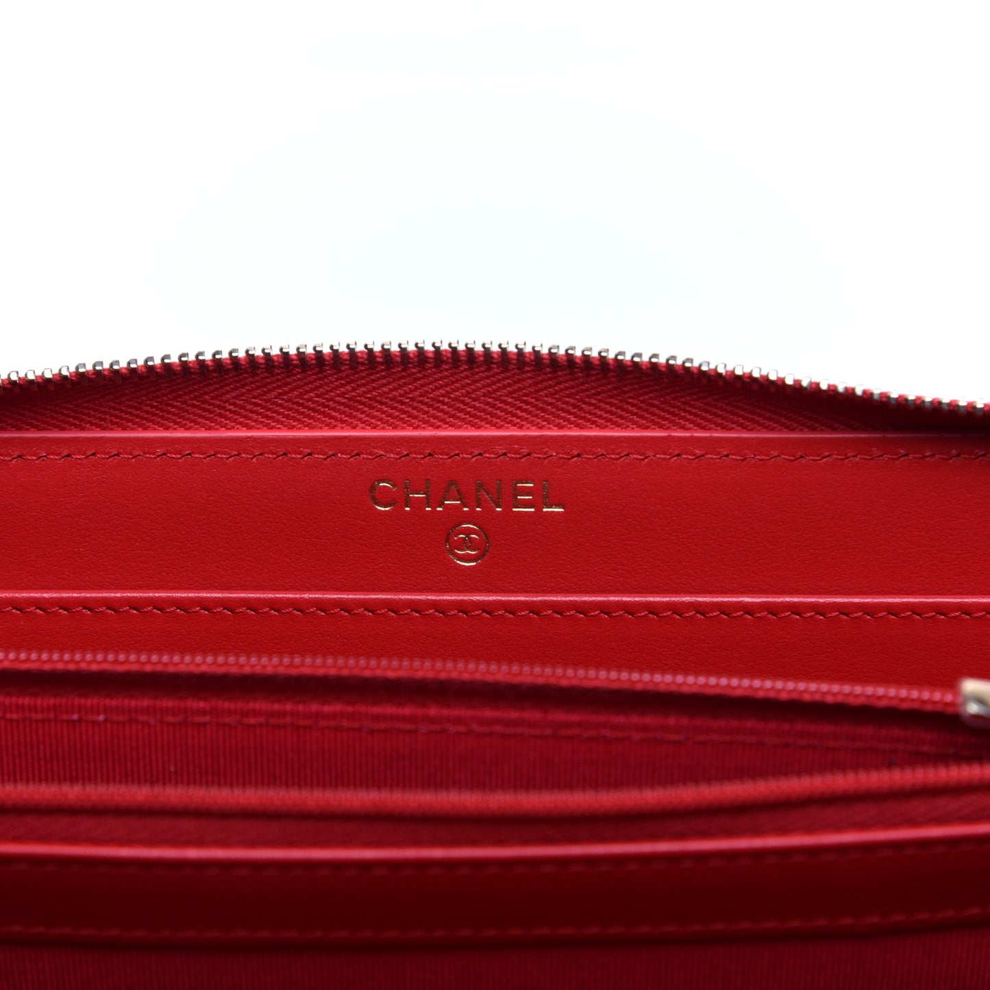 Caviar Quilted Long Zip Around Wallet Red