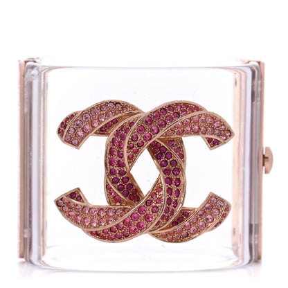 Chanel Lucite Crystal CC Cuff Transparent Pink Gold 1 of 9