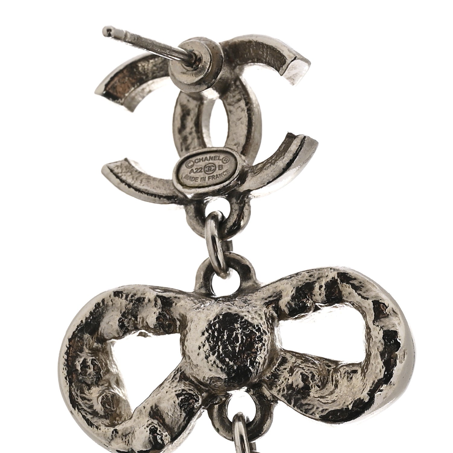 Chanel Crystal Pearl CC Bow Drop Earrings Gold 4 of 5