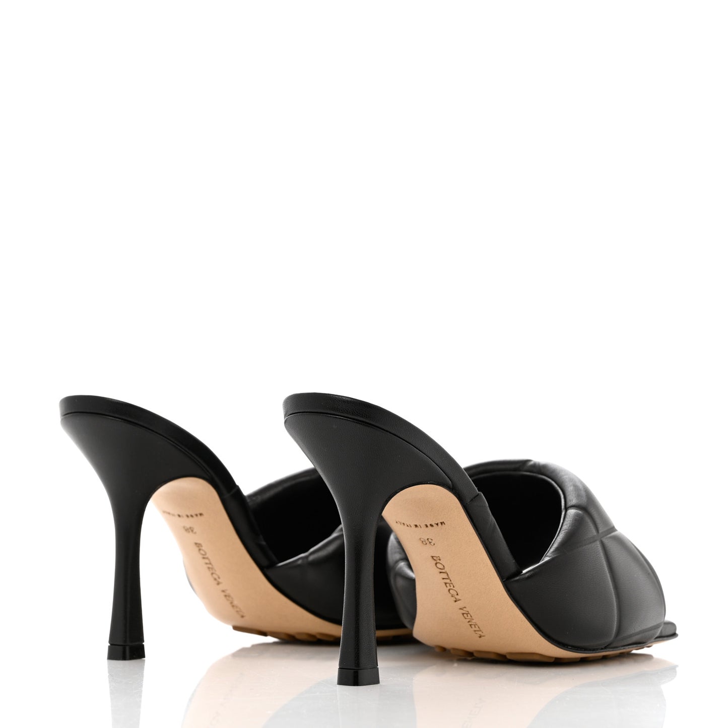 Nappa Quilted Rubber Lido Mule Sandals 38 Black