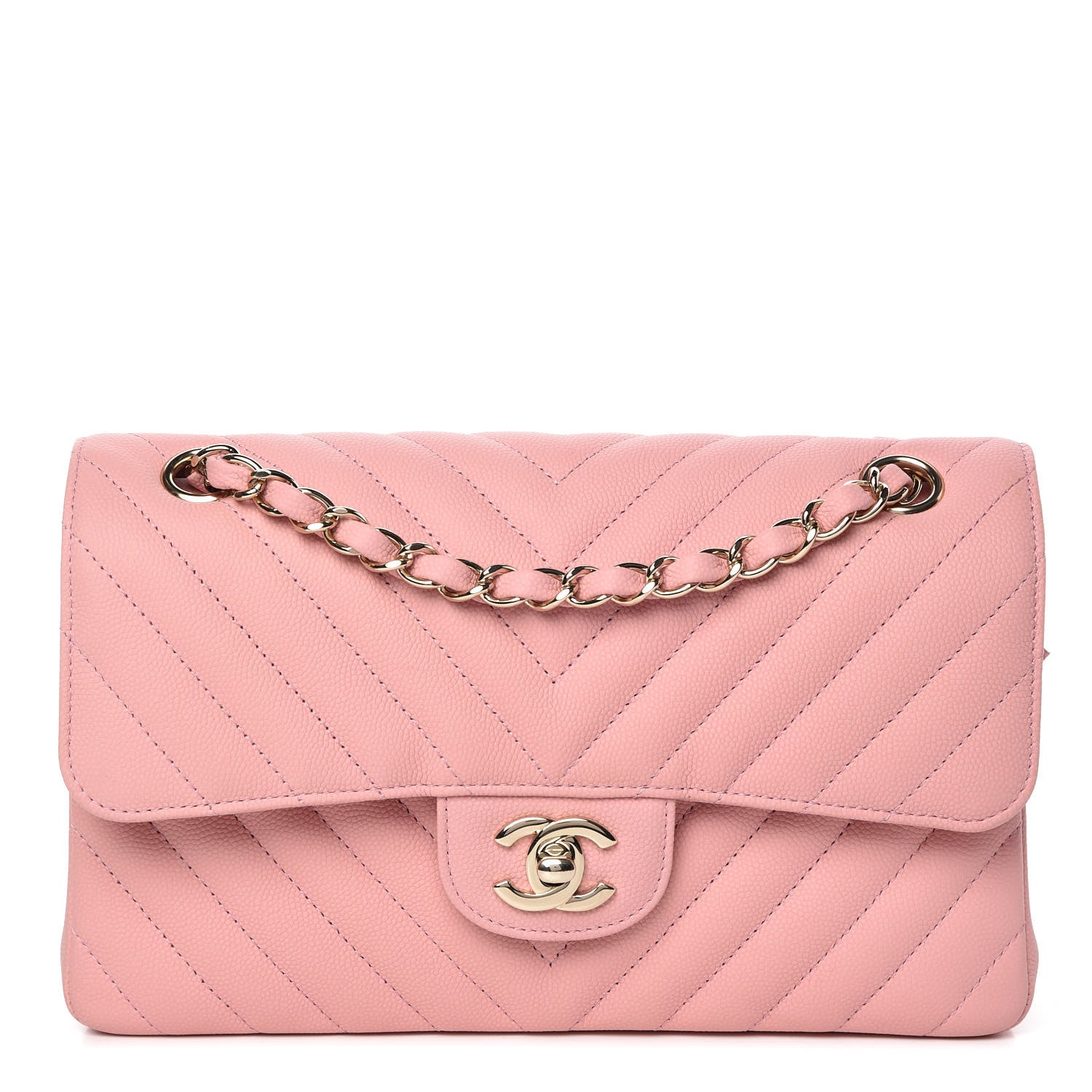 Chanel Caviar Chevron Quilted Small Double Flap Pink 1 of 11