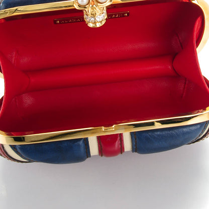 Alexander McQueen Patent Calfskin Britannia Skull Box Clutch Red Blue 5 of 7