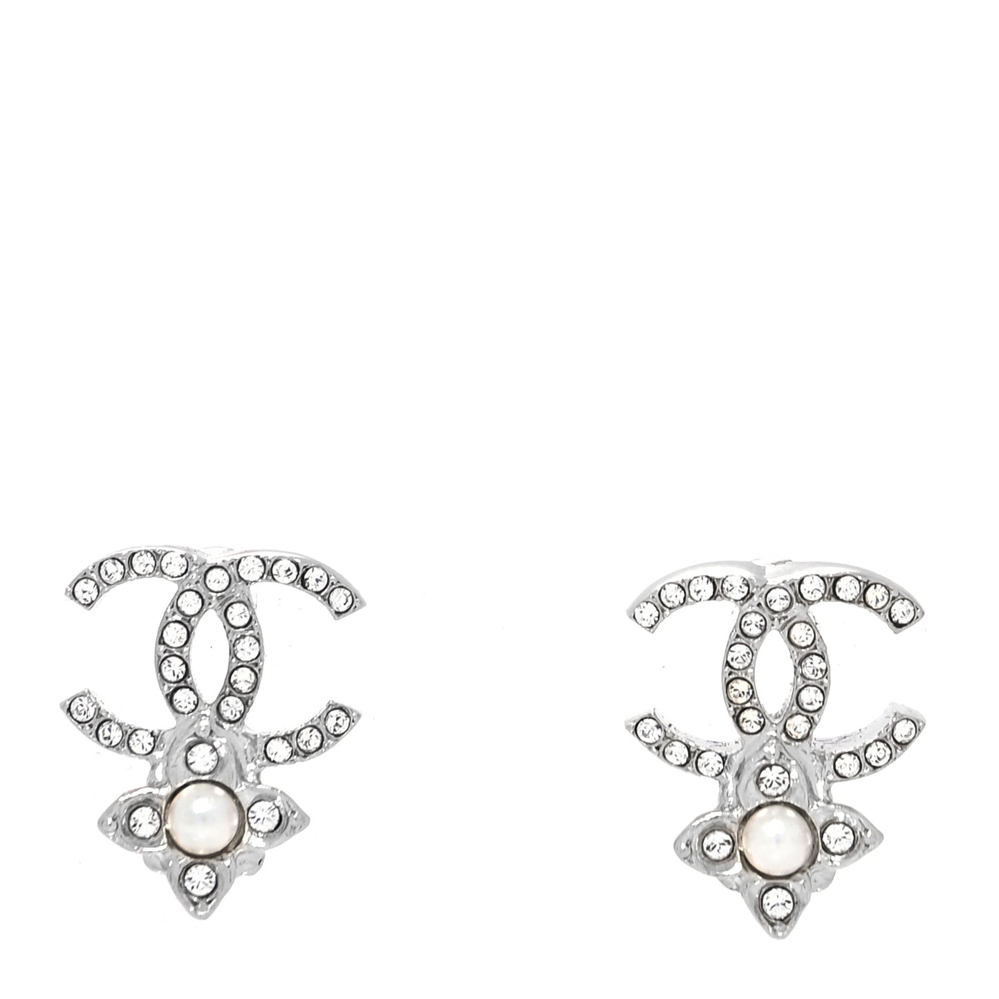 Crystal Pearl Flower CC Earrings Silver