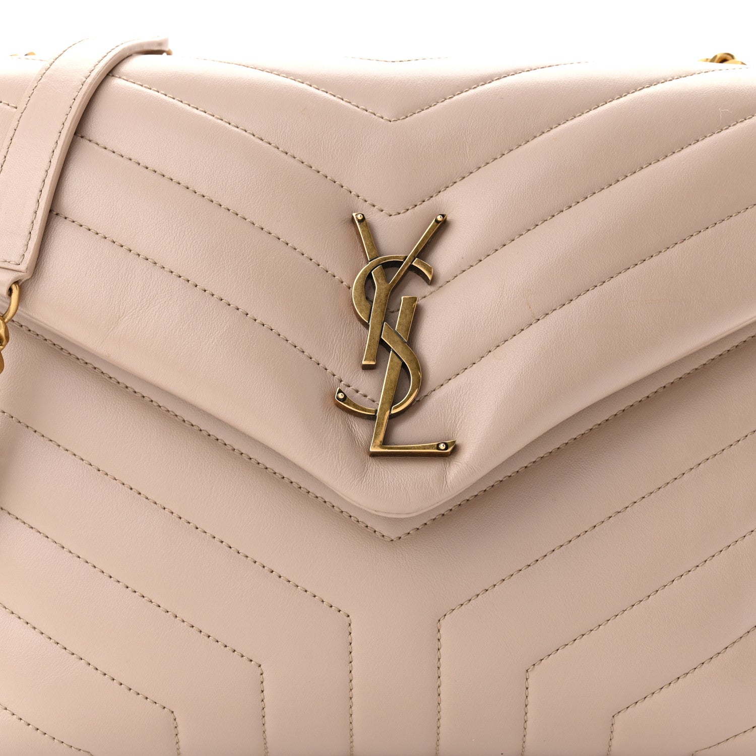 Saint Laurent Calfskin Y Quilted Monogram Medium Loulou Chain Satchel Dark Beige 8 of 10