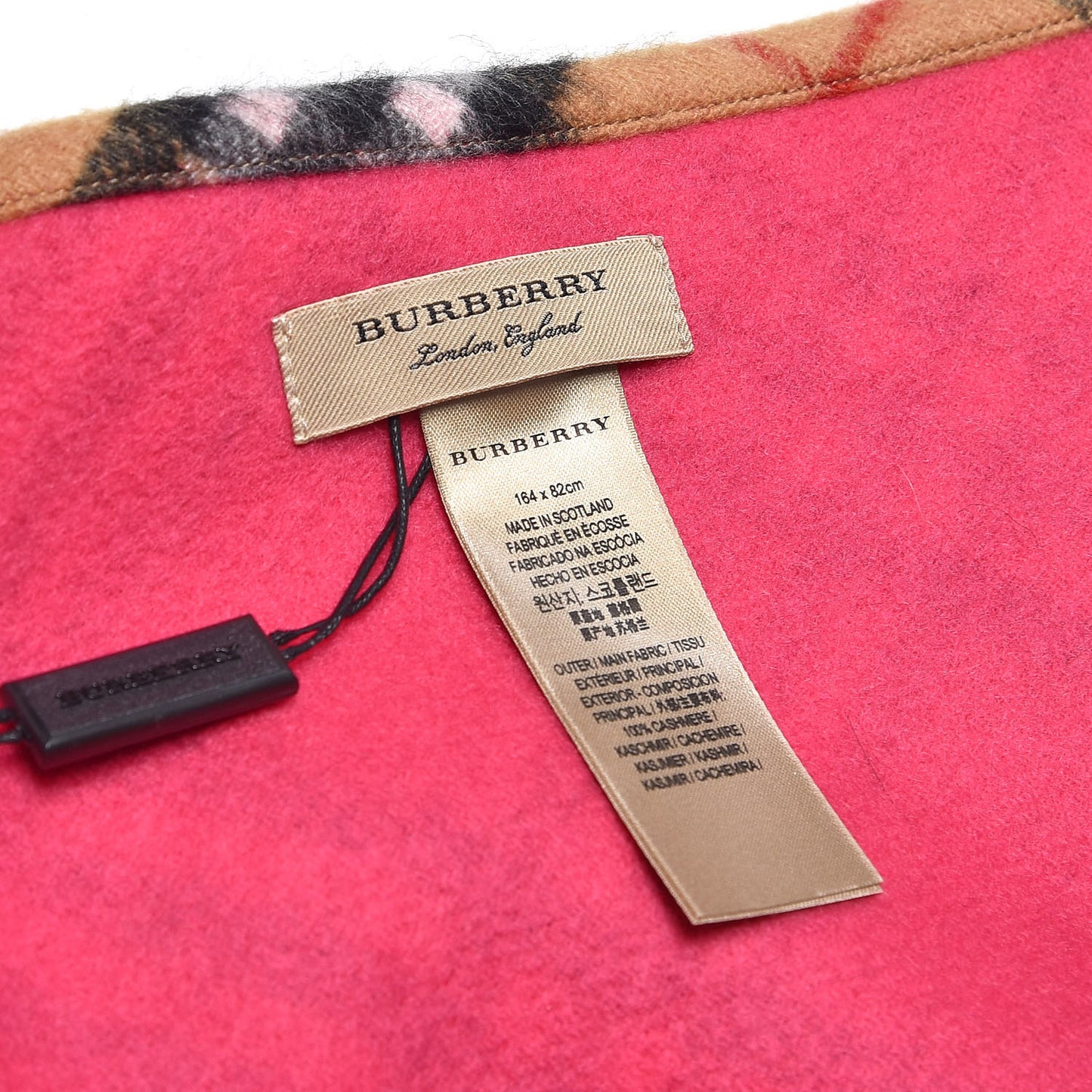 Cashmere Fluorescent Vintage Check Bandana Scarf Bright Peony
