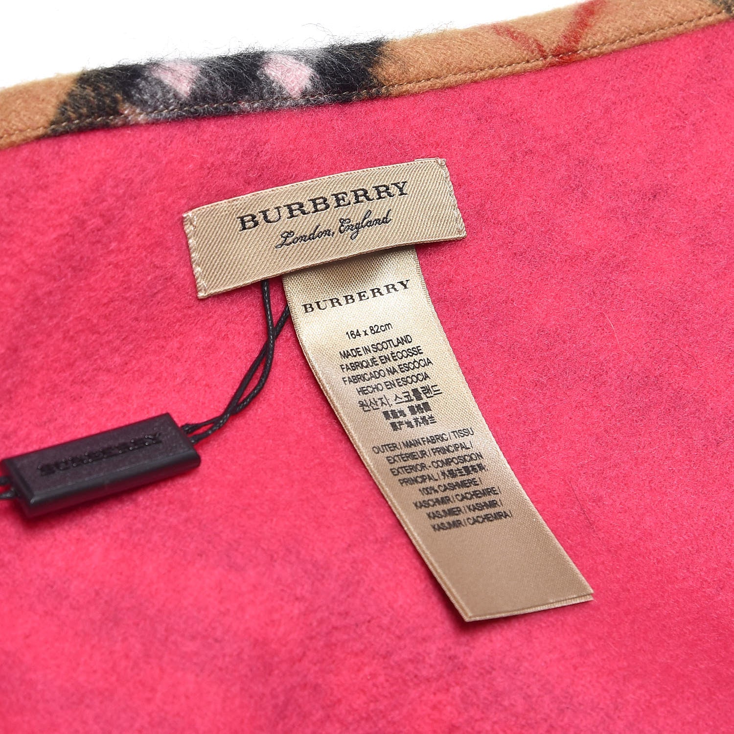 Burberry Cashmere Fluorescent Vintage Check Bandana Scarf Bright Peony 3 of 3
