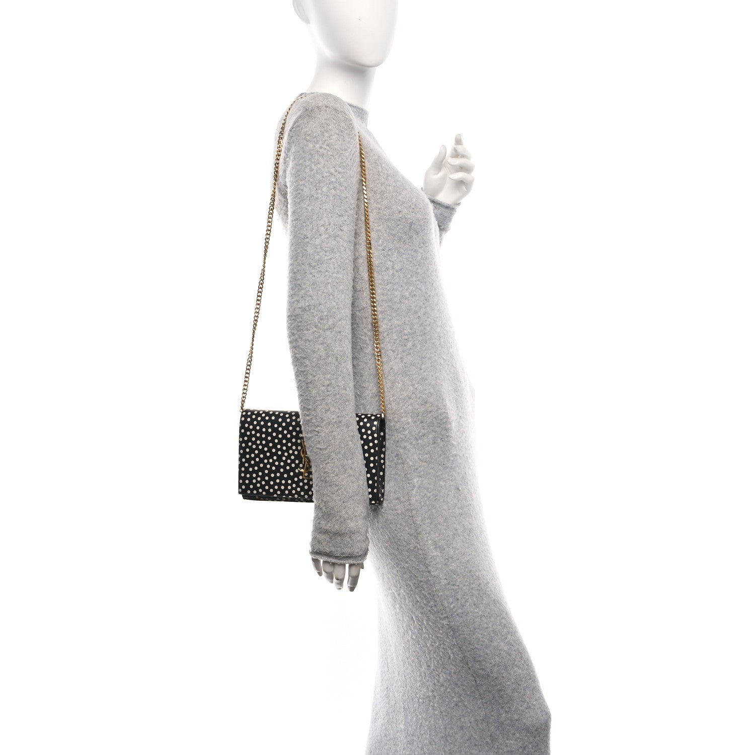 Saint Laurent Calfskin Polka Dot Print Monogram Chain Wallet Black Crema Soft 3 of 12