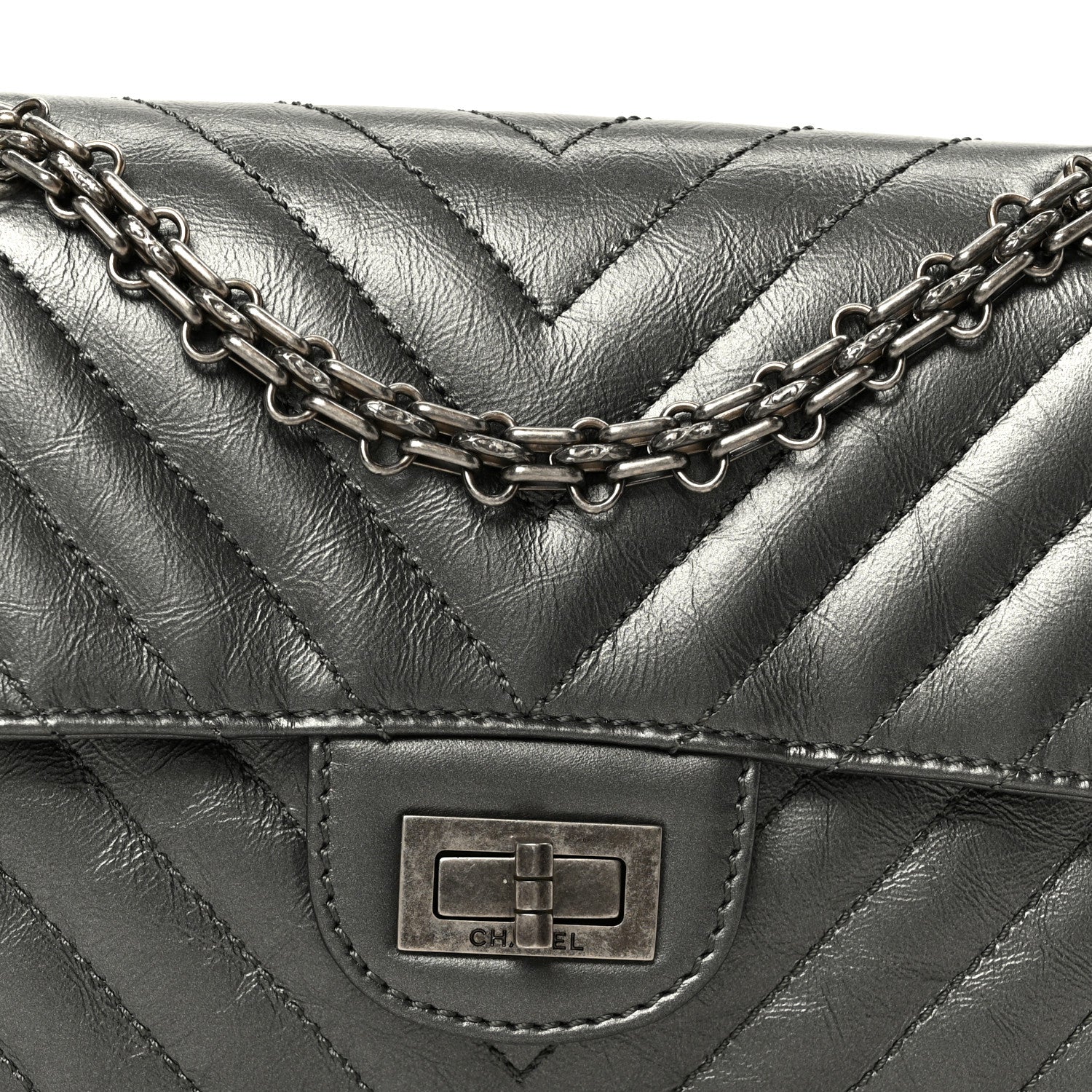 Chanel Metallic Aged Calfskin Chevron Quilted 2.55 Reissue Mini Flap Grey 8 of 11