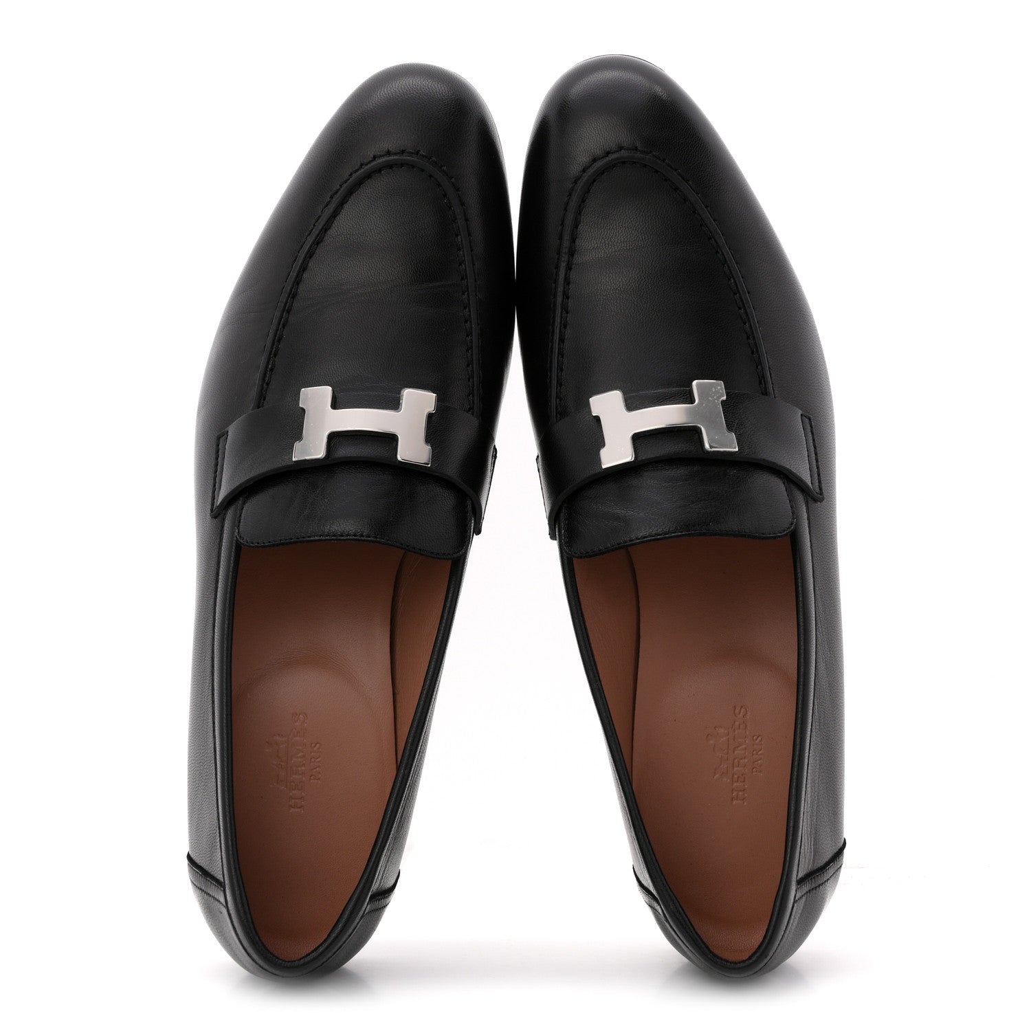 Hermes Goatskin Womens Paris Loafers 40.5 Black 2 of 10