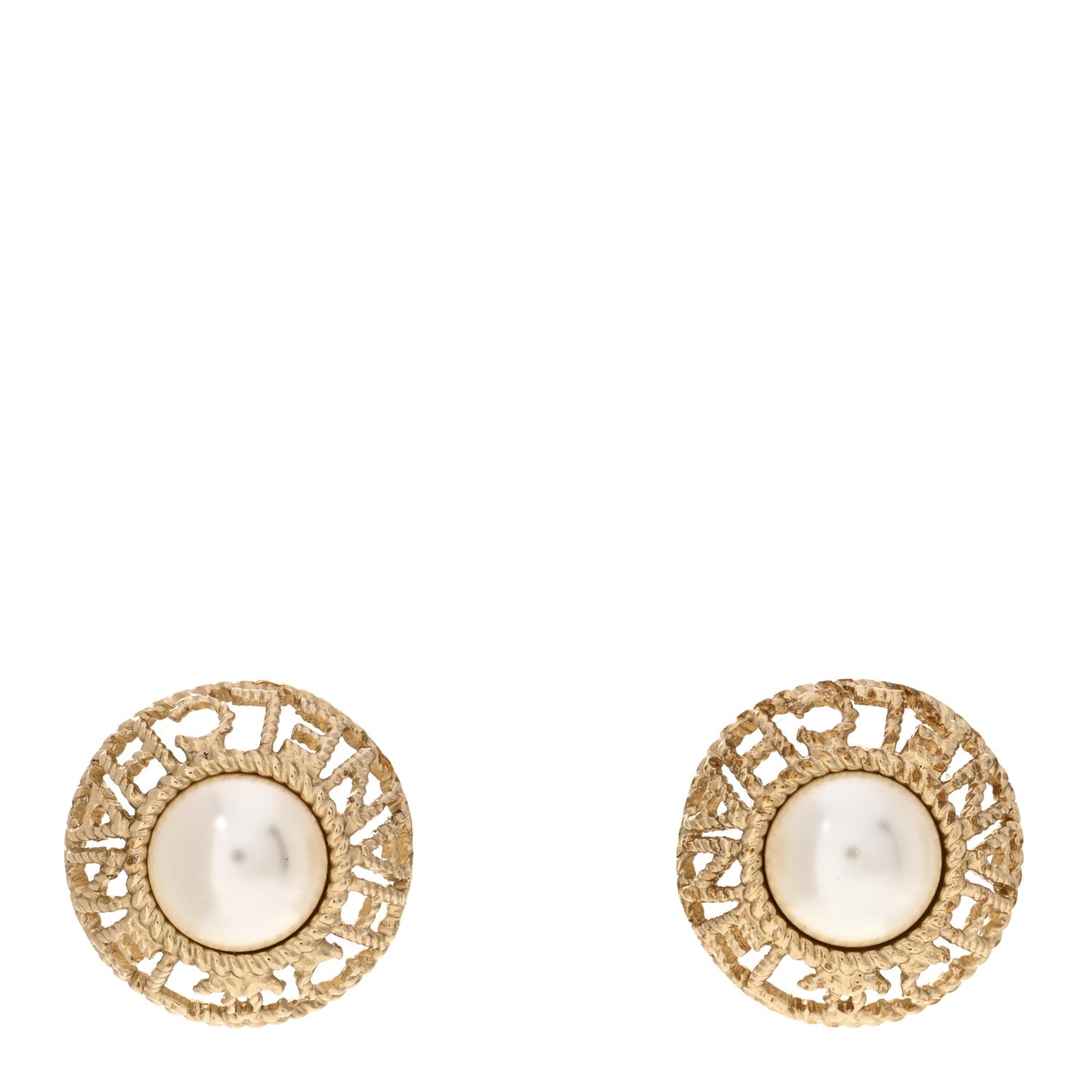 Pearl CC Round Rope Logo Earrings Gold