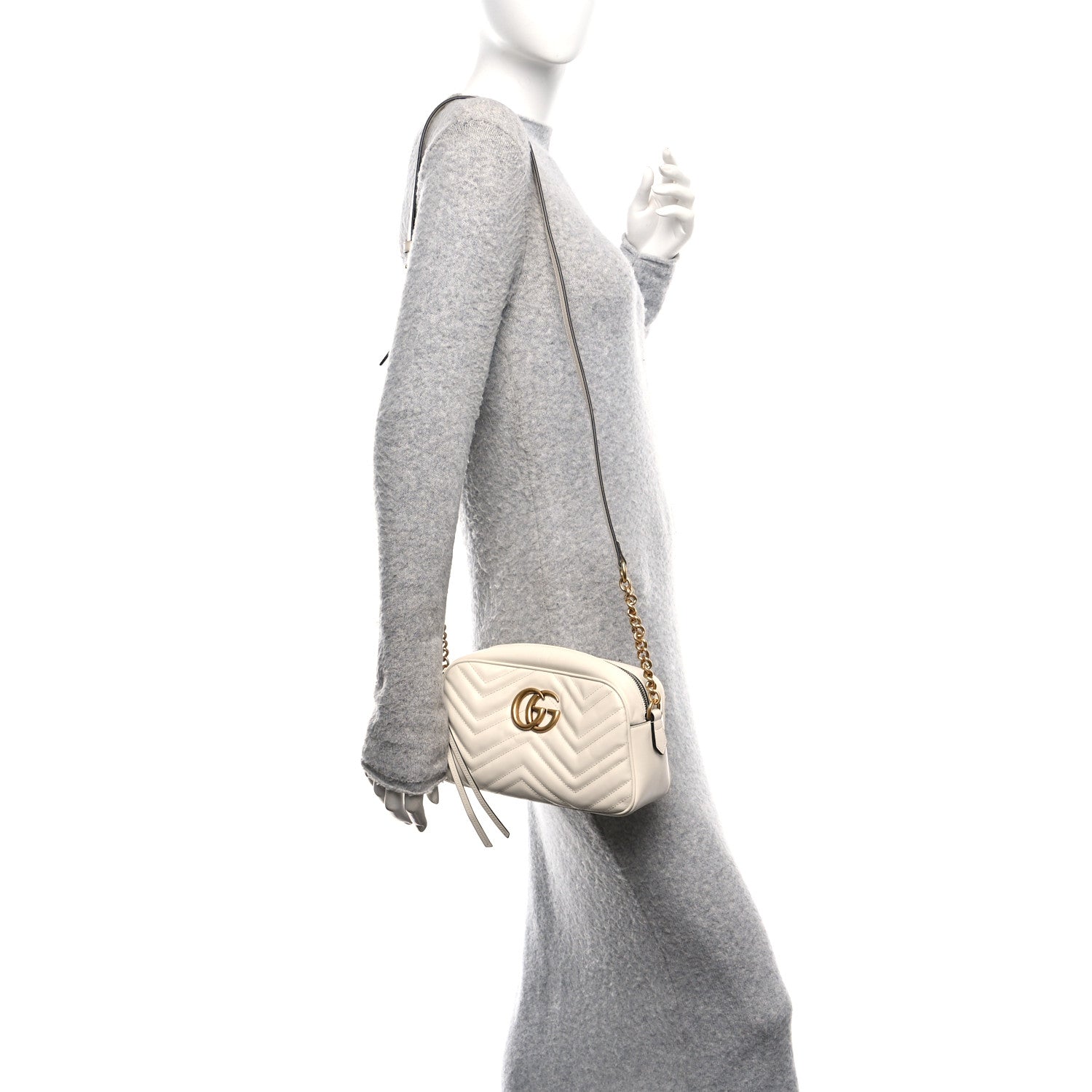 Gucci Calfskin Matelasse Small GG Marmont Chain Shoulder Bag White 2 of 10