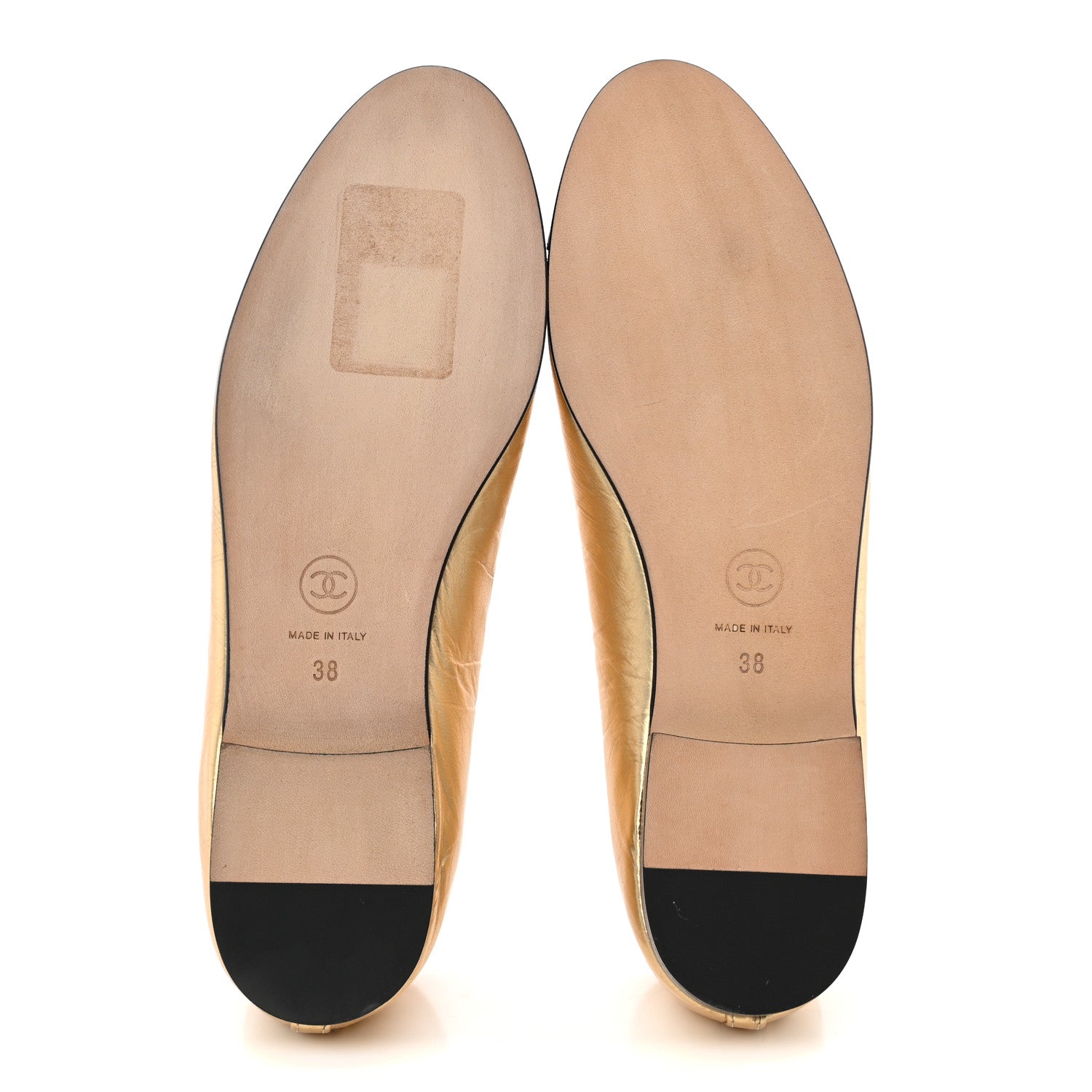 Chanel Metallic Laminated Lambskin Grosgrain CC Cap Toe Ballerina Flats 38 Dark Gold Black 8 of 11