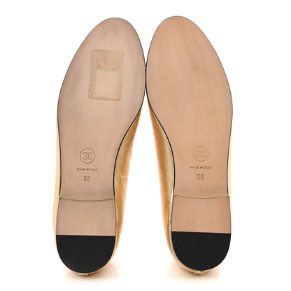 Chanel Metallic Laminated Lambskin Grosgrain CC Cap Toe Ballerina Flats 38 Dark Gold Black 8 of 11