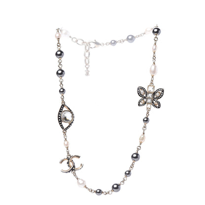 Chanel Enamel Crystal Graduated Pearl Butterfly CC Short Necklace Gold Black 2 of 4