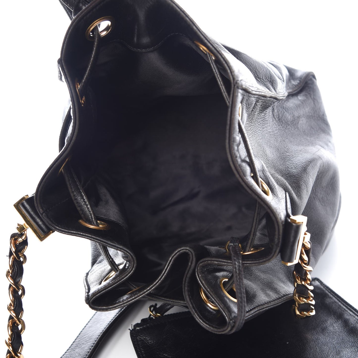 Lambskin CC Drawstring Shoulder Bag Black