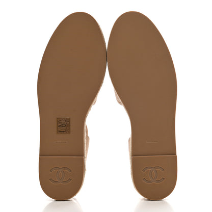 Chanel Lambskin Cap Toe CC Espadrille Sandals 40 Beige Black 5 of 10