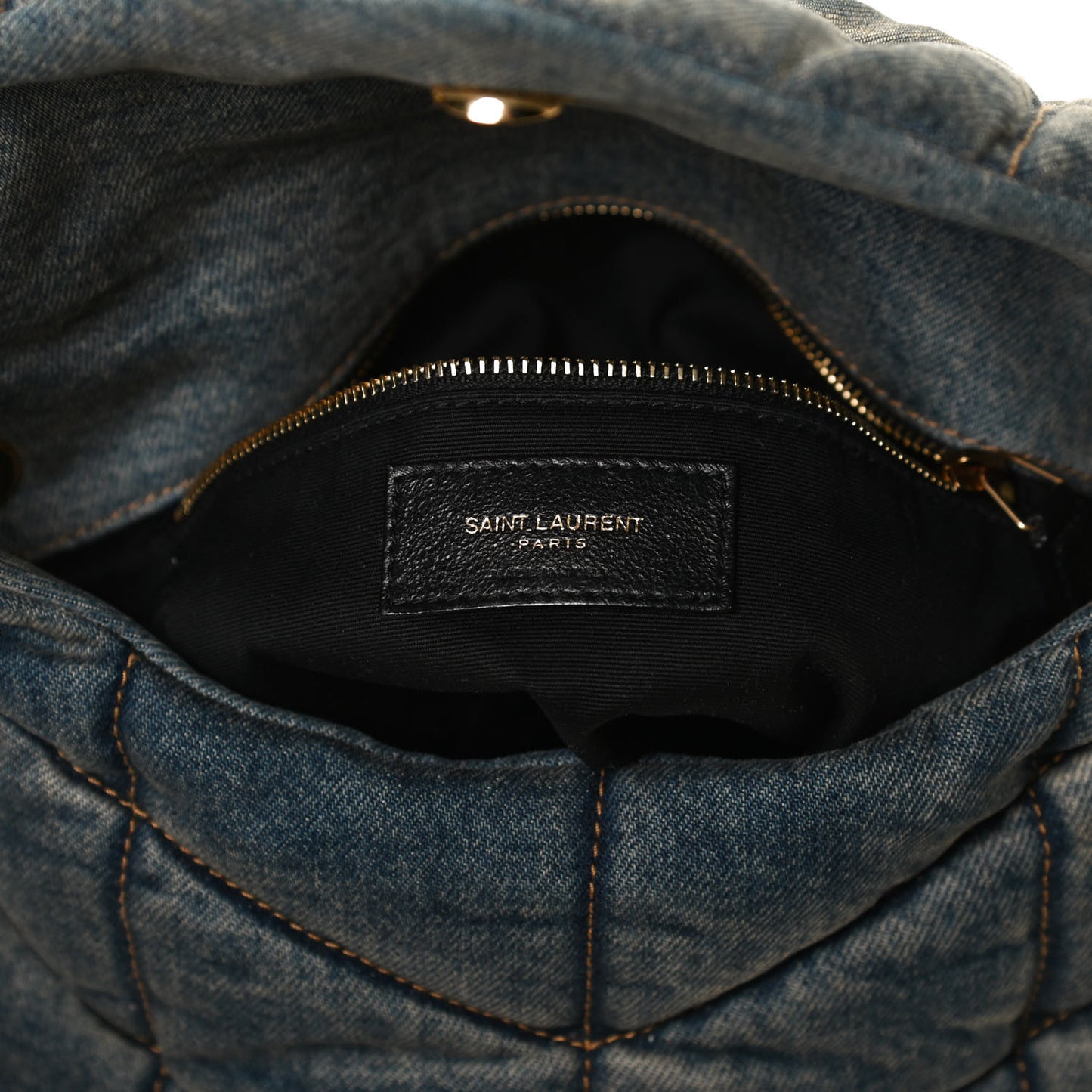 Denim Quilted Small Loulou Puffer Monogram Chain Satchel Blue Cinnamon