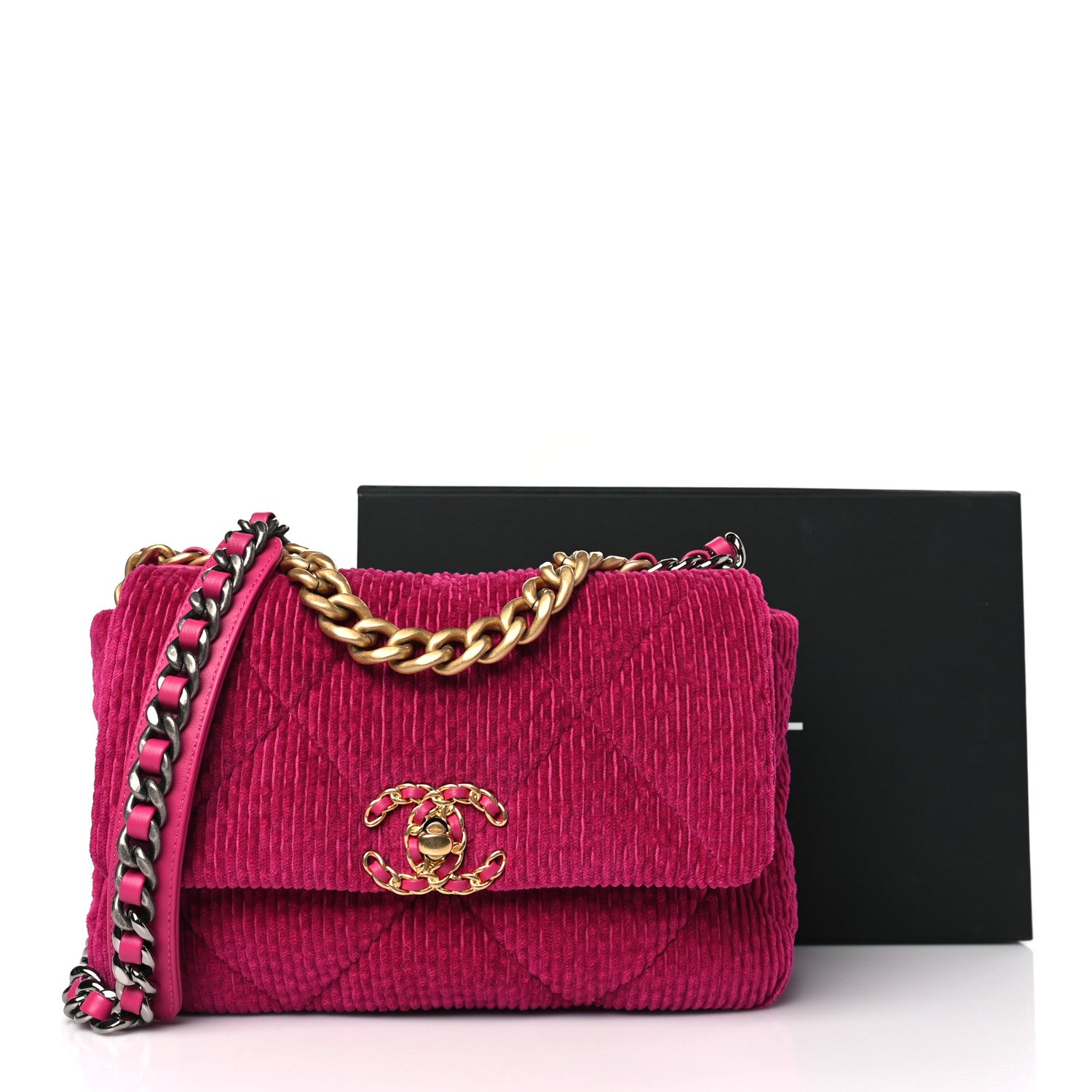 Chanel Corduroy Quilted Medium Chanel 19 Flap Dark Pink 10 of 10