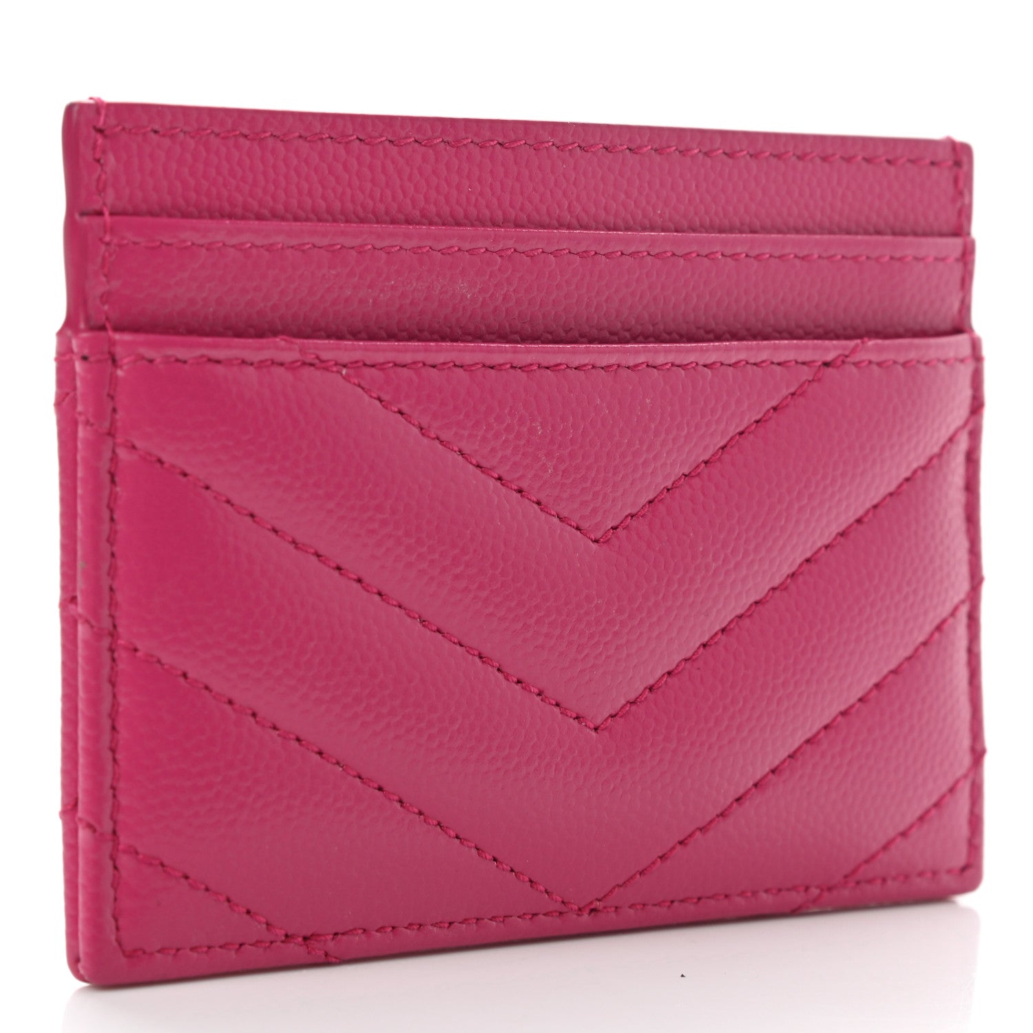 Saint Laurent Grain De Poudre Matelasse Chevron Monogram Credit Card Case Fresh Fuxia 3 of 7