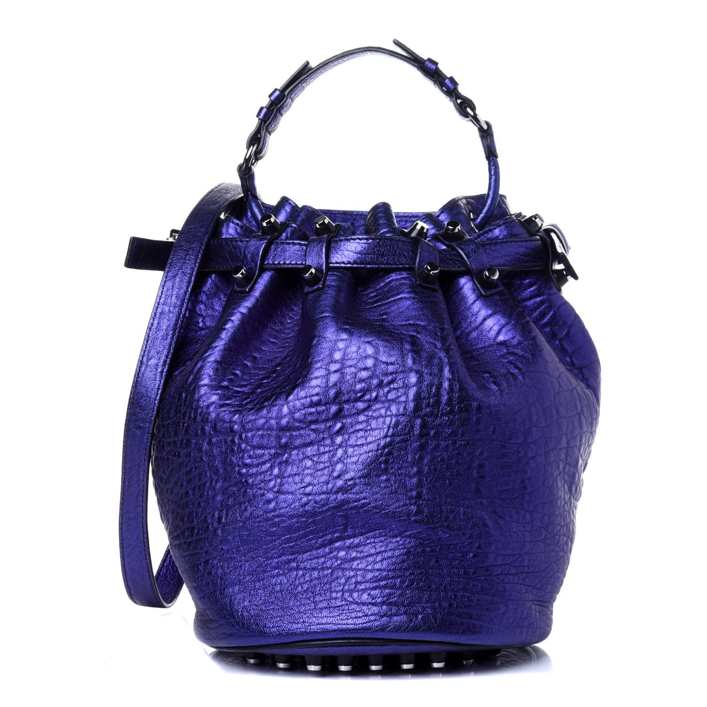Metallic Pebbled Lambskin Diego Bucket Purple Nickel Hardware