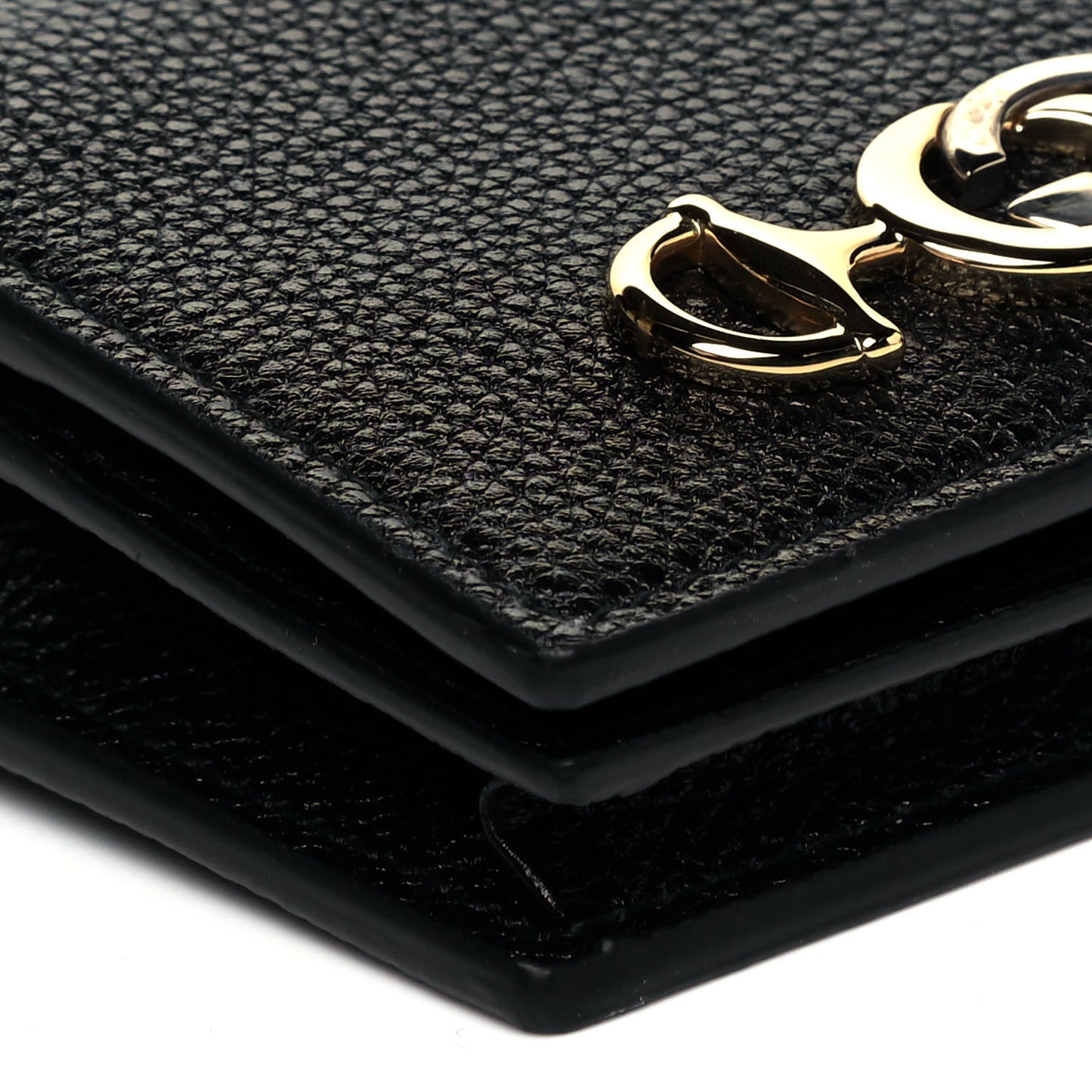 Grainy Calfskin Zumi Chain Card Case Wallet Black