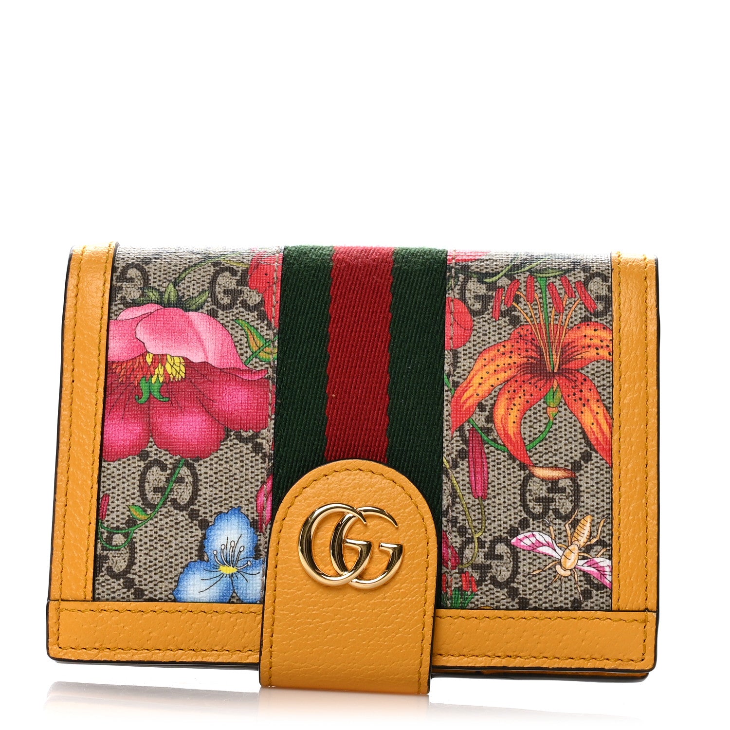 Gucci GG Supreme Monogram Flora Textured CalfskinWeb Ophidia Passport Case Beige Ebony Multicolor Crop 1 of 10