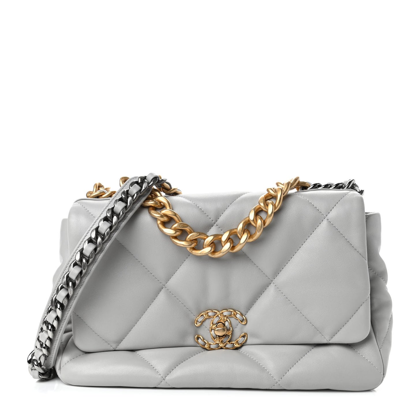 Lambskin Quilted Large Chanel 19 Flap Grey