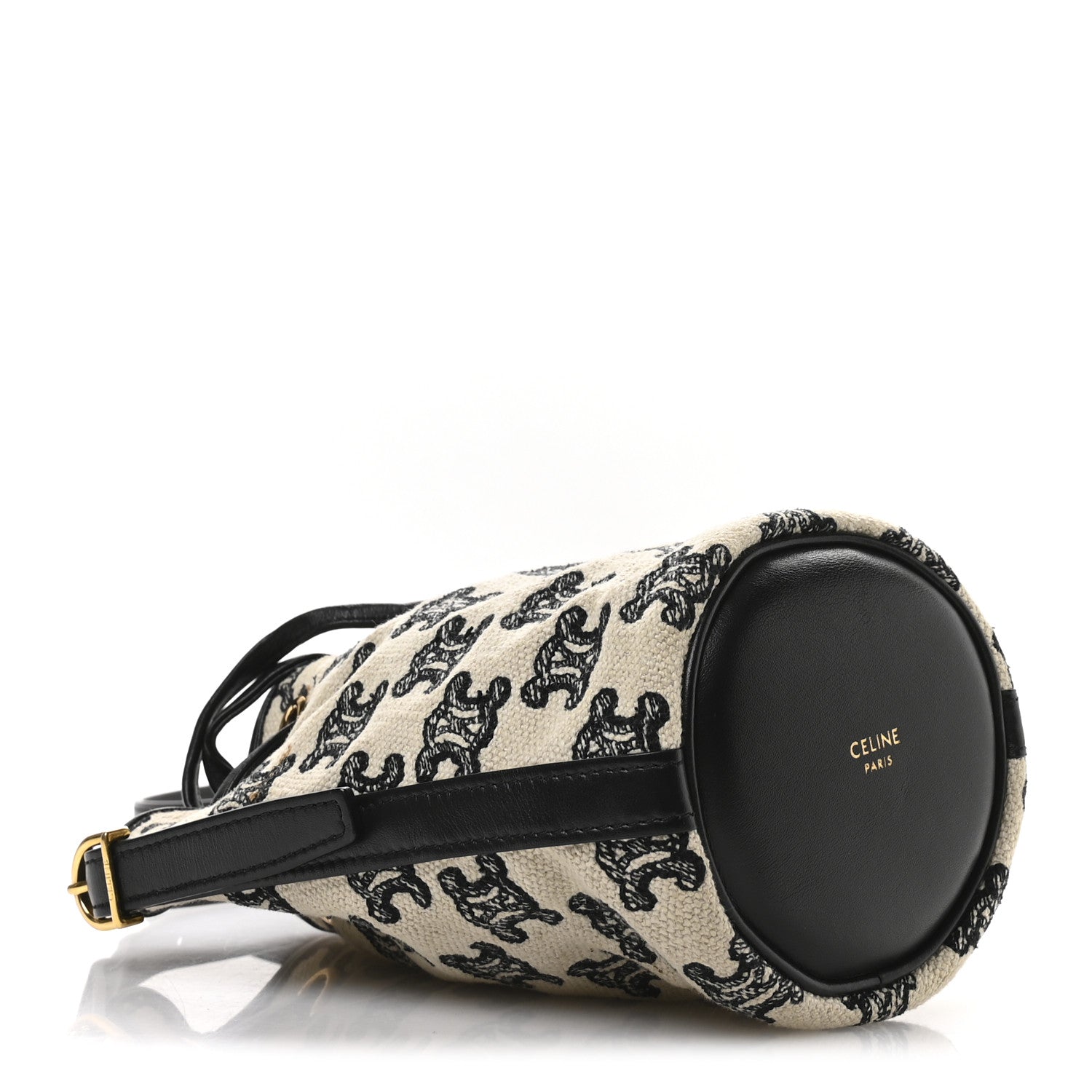 Celine Triomphe Canvas Calfskin Micro Drawstring Bucket Bag  White Black 3 of 9