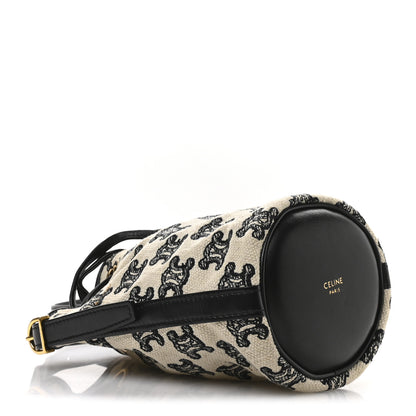 Celine Triomphe Canvas Calfskin Micro Drawstring Bucket Bag  White Black 3 of 9