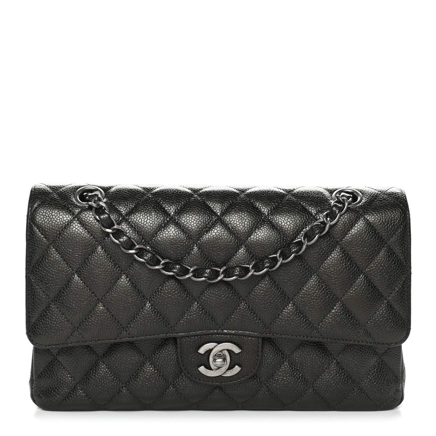 Chanel Metallic Caviar Quilted Medium Double Flap Dark Charcoal 1 of 12