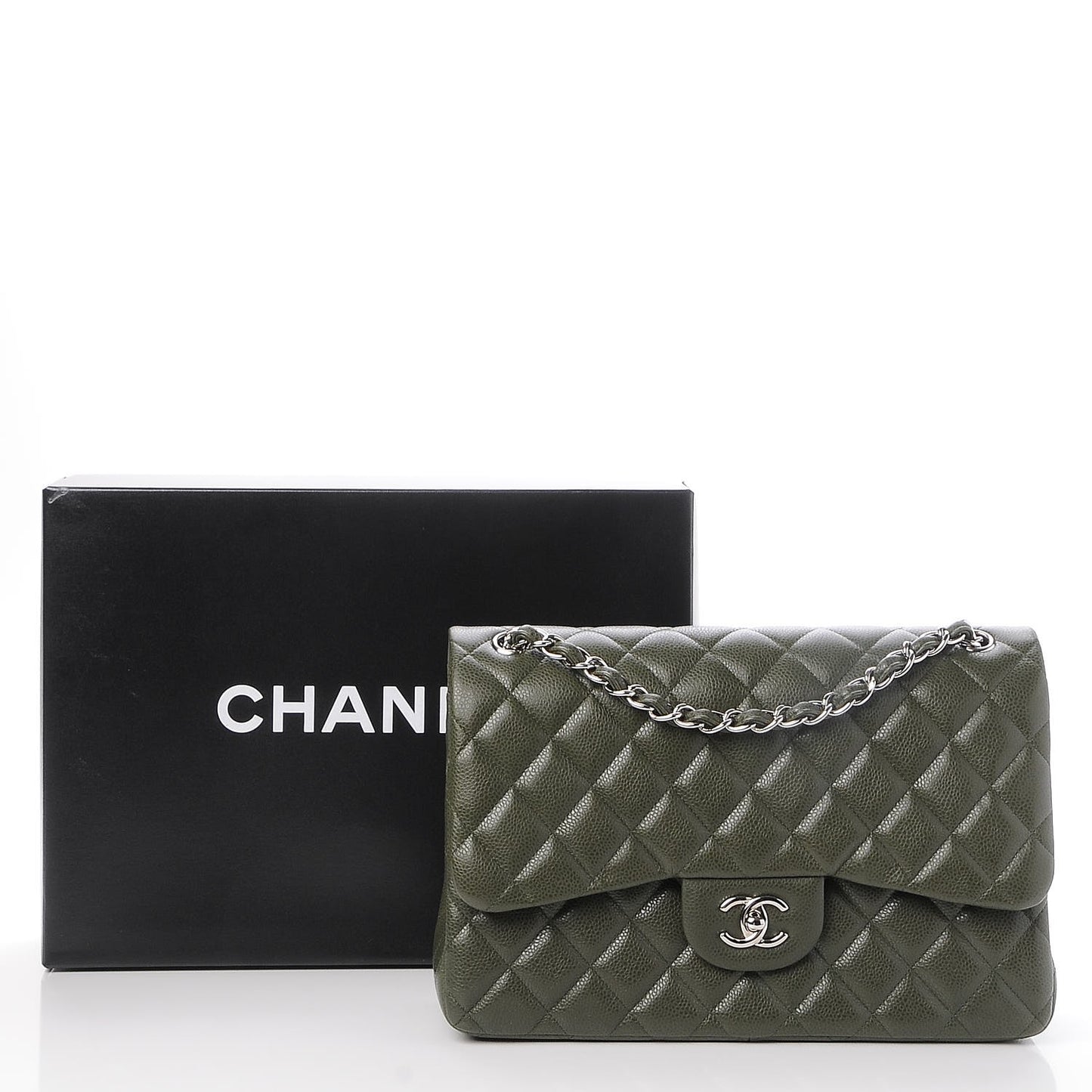 Caviar Quilted Jumbo Double Flap Dark Green